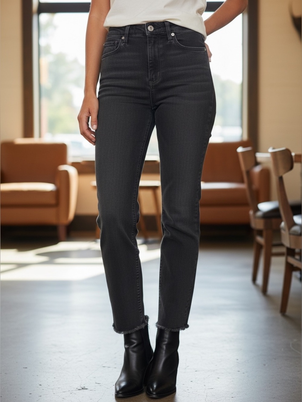 Rag & Bone Nina Jeans Womens 31 High Rise Ankle Cigarette Light Plum Raw Hem